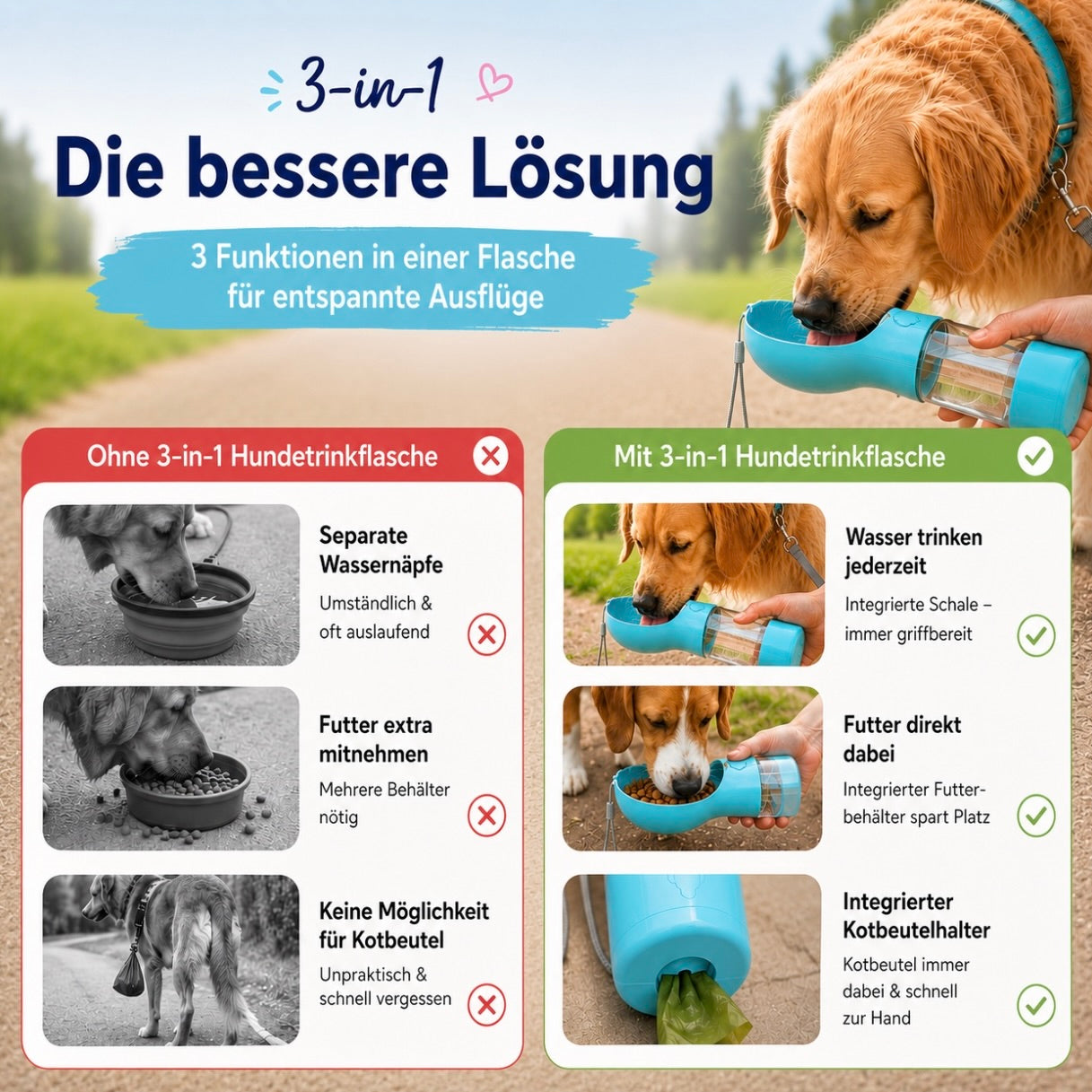Aurely-Care 3in1 Hundetrinkflasche
