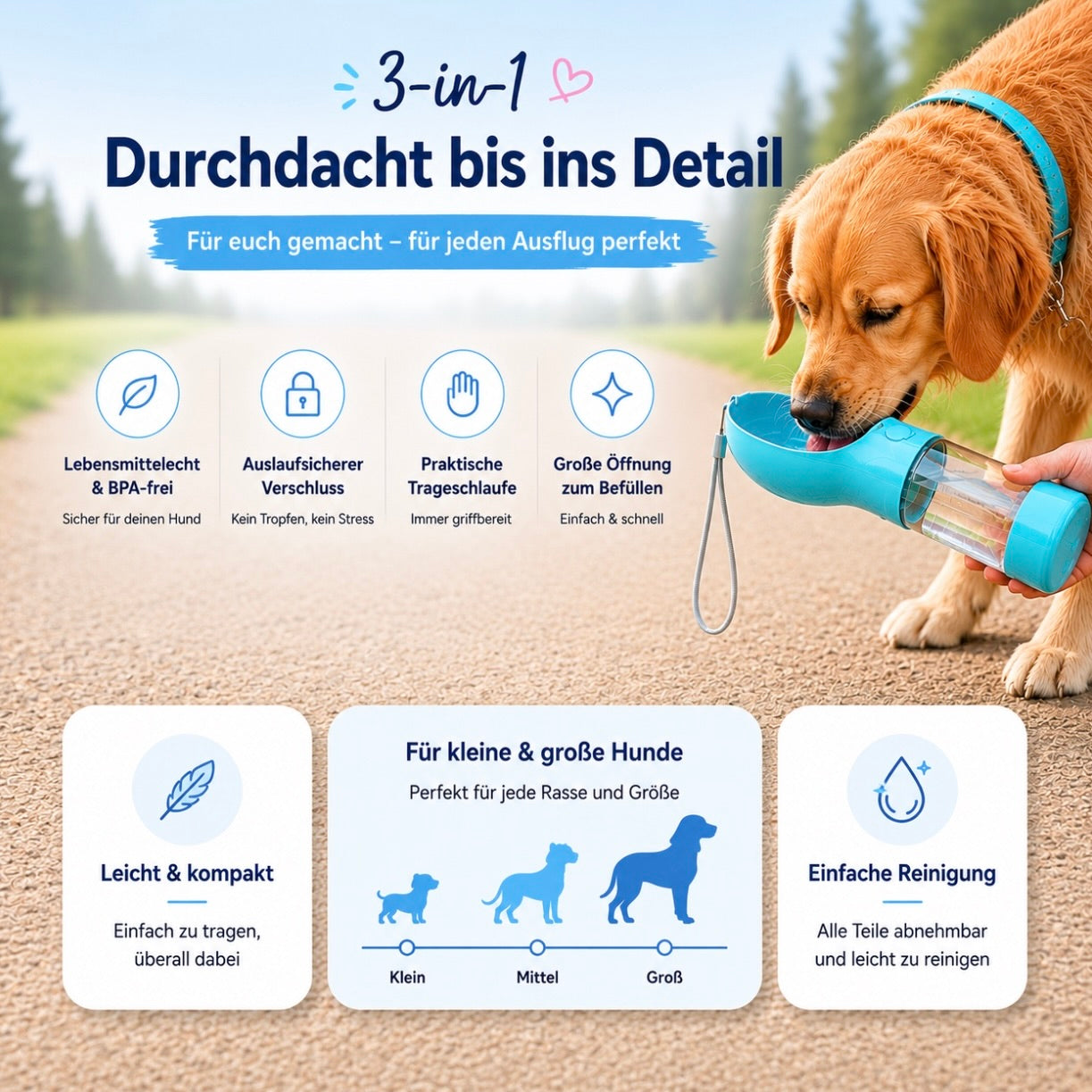 Aurely-Care 3in1 Hundetrinkflasche