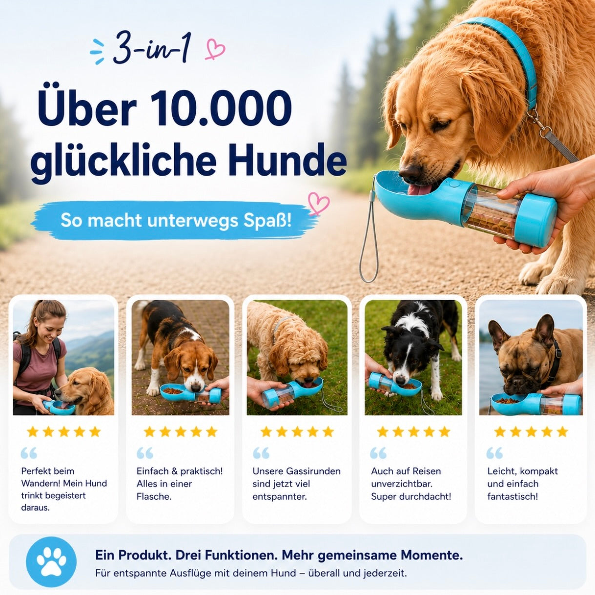 Aurely-Care 3in1 Hundetrinkflasche